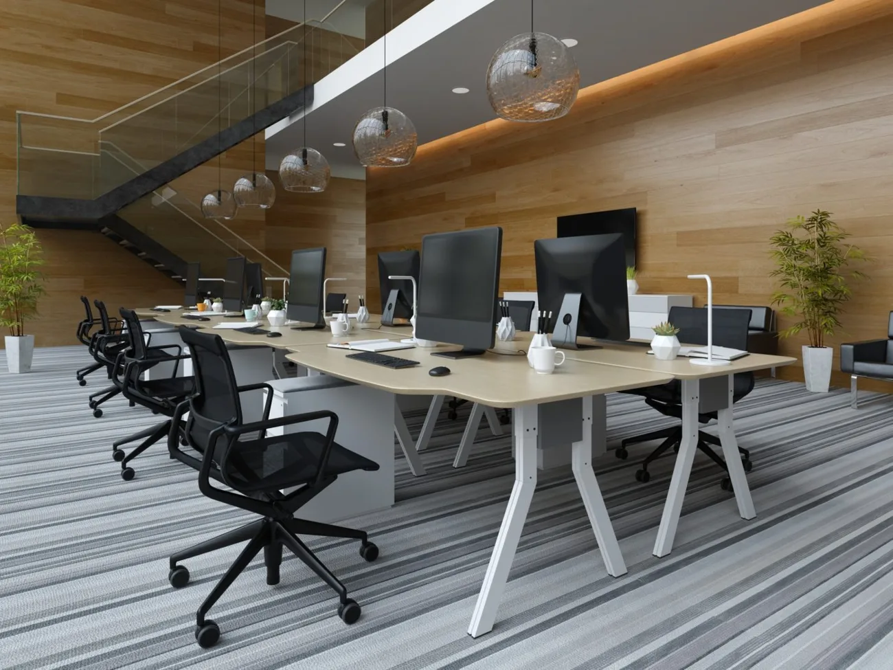 Oficina de empresa con puestos de trabajo